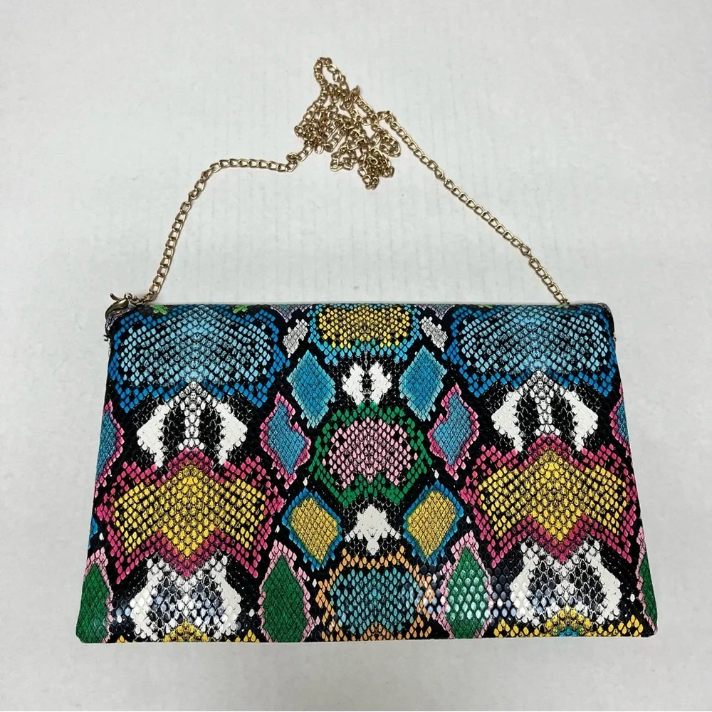 Multicolor color pop faux Snakeskin chain Crossbody Clutch Bag going out party - Picture 3 of 13